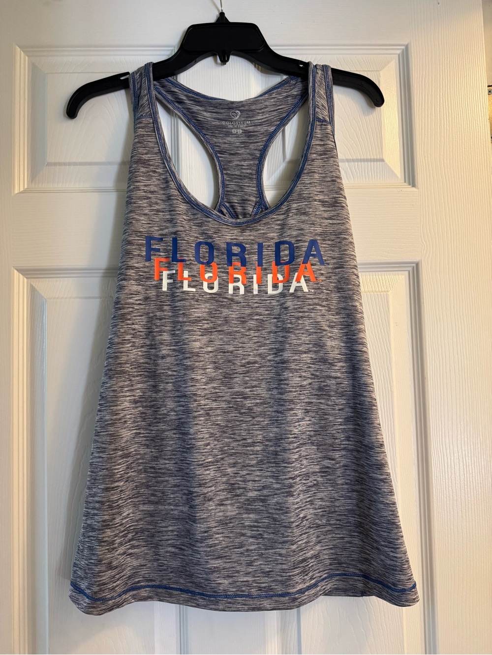Colosseum Blue Heather Racerback Tank with Orange & White Florida Graphic